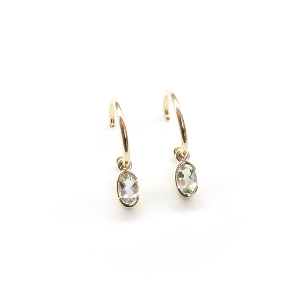 Partial Bezel Set Oval Prasiolite Charm Sleepers in Yellow Gold