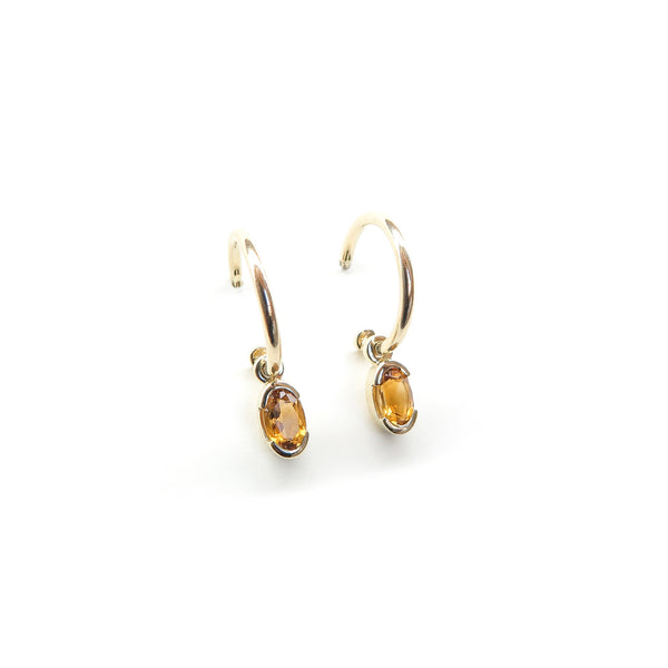 Partial Bezel Set Oval Citrine Charm Sleepers in Yellow Gold