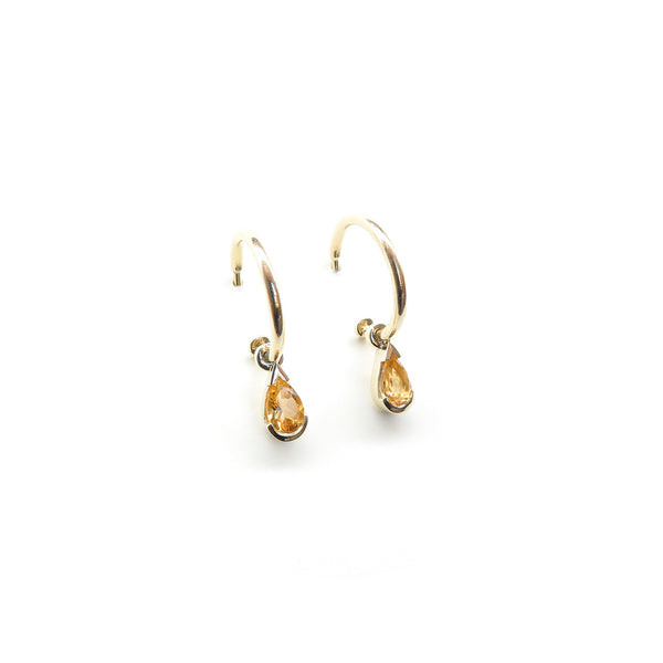 Partial Bezel Set Teardrop Citrine Charm Sleepers in Yellow Gold