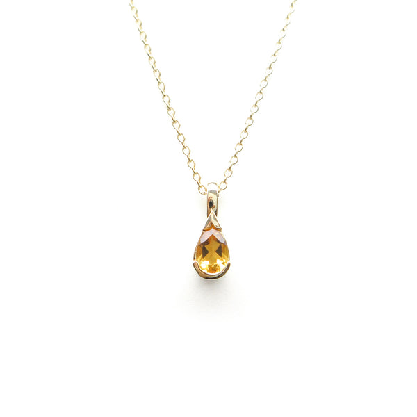 Partial Bezel Set Teardrop Citrine Charm Pendant in Yellow Gold