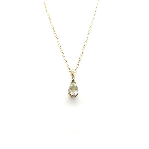 Partial Bezel Set Teardrop Prasiolite Charm Pendant in Yellow Gold