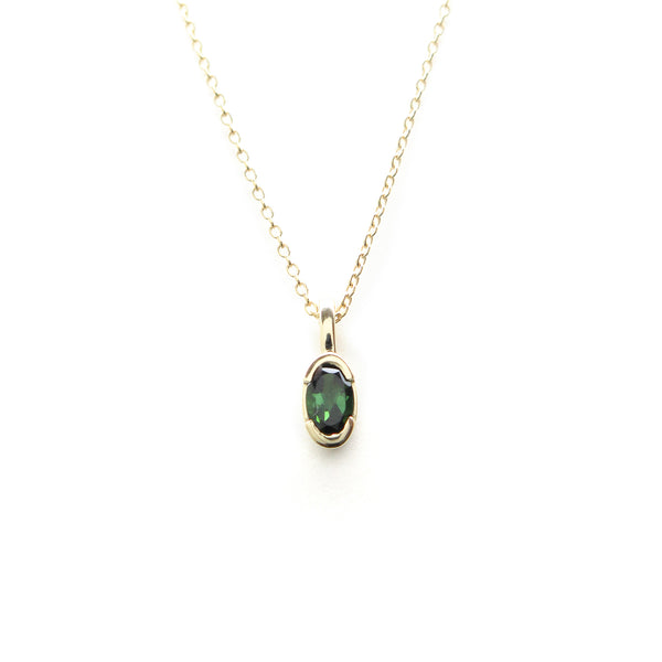 Partial Bezel Set Oval Tourmaline Charm Pendant in Yellow Gold