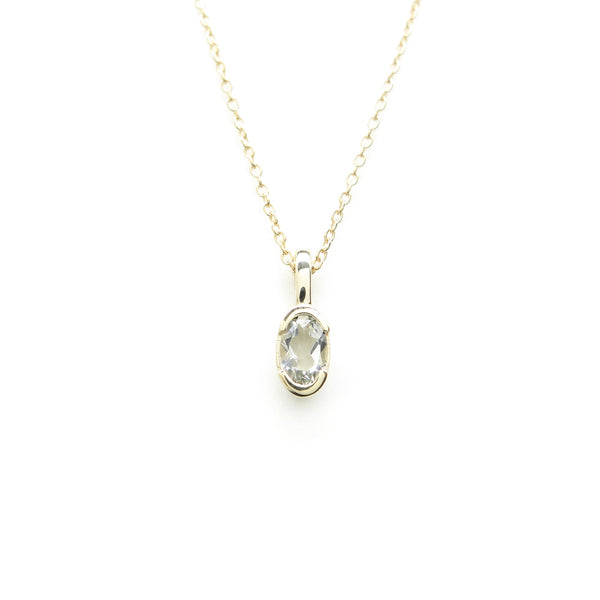 Partial Bezel Oval Prasiolite Charm Pendant in Yellow Gold
