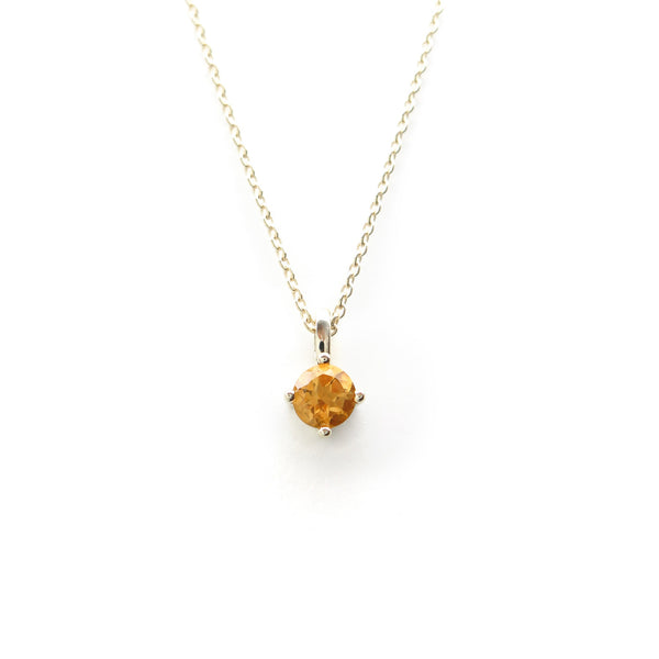 Four Claw Round Citrine Charm Pendant in Yellow Gold