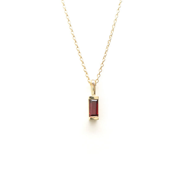 Partial Bezel Set Garnet Baguette Charm Pendant in Yellow Gold