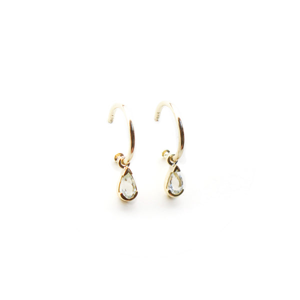 Partial Bezel Set Teardrop Prasiolite Charm Sleepers in Yellow Gold