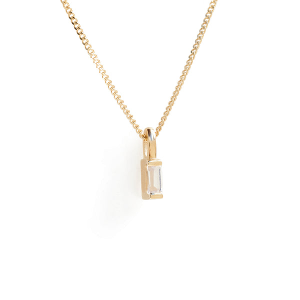 Mini Baguette Moonstone Pendant in Yellow Gold