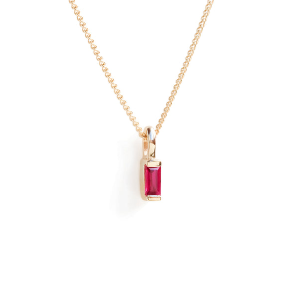 Mini Baguette Ruby Pendant in Yellow Gold