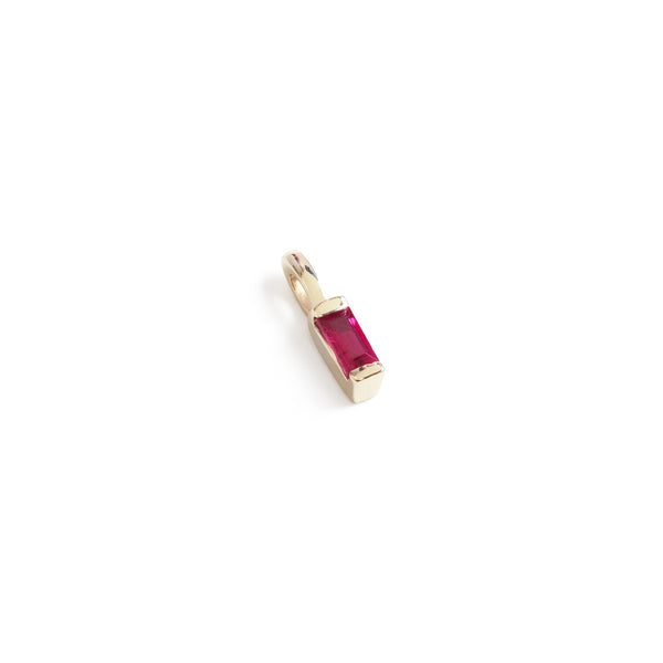 Mini Baguette Ruby Pendant Charm in Yellow Gold