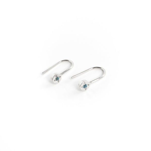 Aquamarine Dot Earrings in Silver