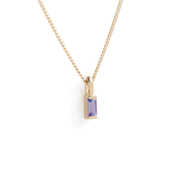 Mini Baguette Tanzanite Pendant in Yellow Gold