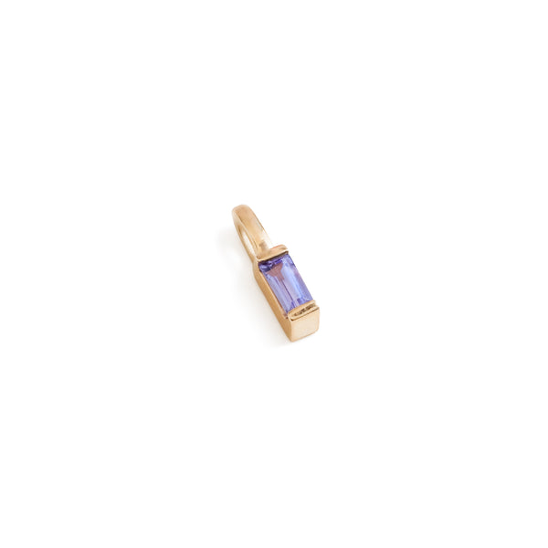 Mini Baguette Tanzanite Pendant Charm in Yellow Gold