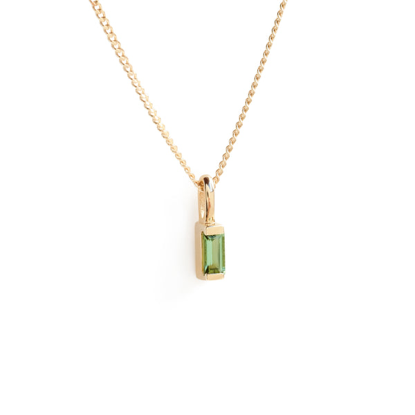 Mini Baguette Tourmaline Pendant in Yellow Gold