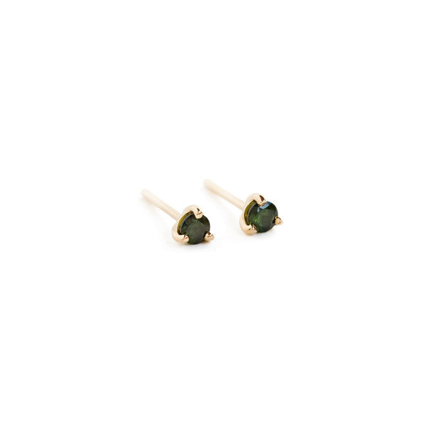 Three Claw Mini Tourmaline Stud Earrings in Yellow Gold