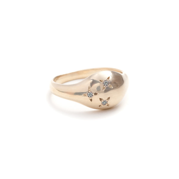 The Leo Baroque Signet ~ with White Diamonds in Yellow Gold