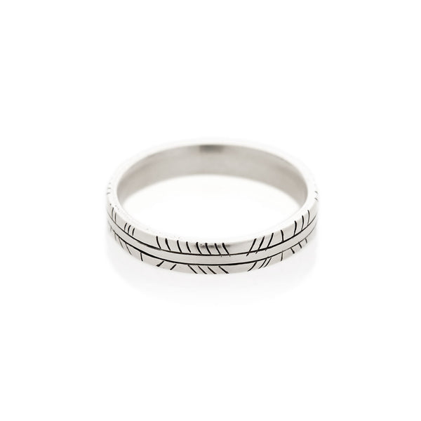 Half Diagonal Striped Men's Band in Silver