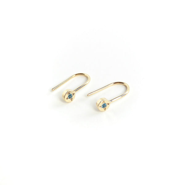 Aquamarine Dot Earrings in Yellow Gold