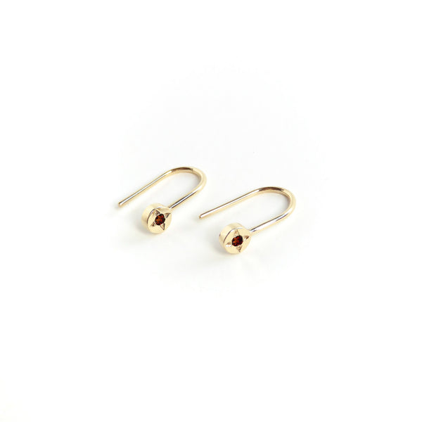 Garnet Dot Earrings in Yellow Gold