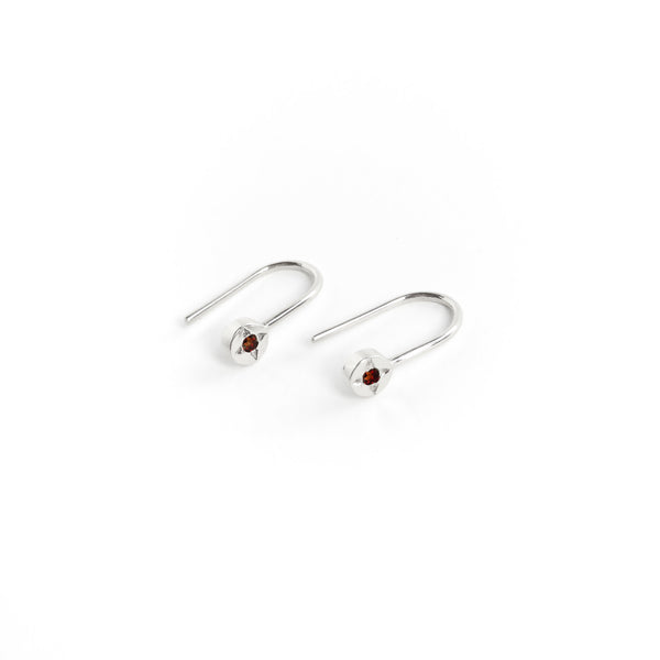 Garnet Dot Earrings in Silver