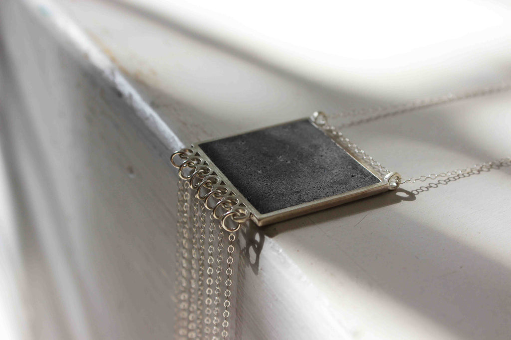Square Concrete Necklace - Long statement necklace for women - by BAARA