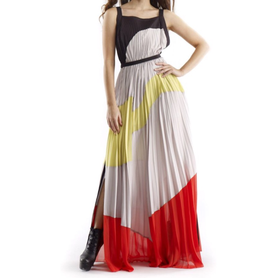 Gracia Accordion Pleated Color Block Maxi Dress Think Trendy