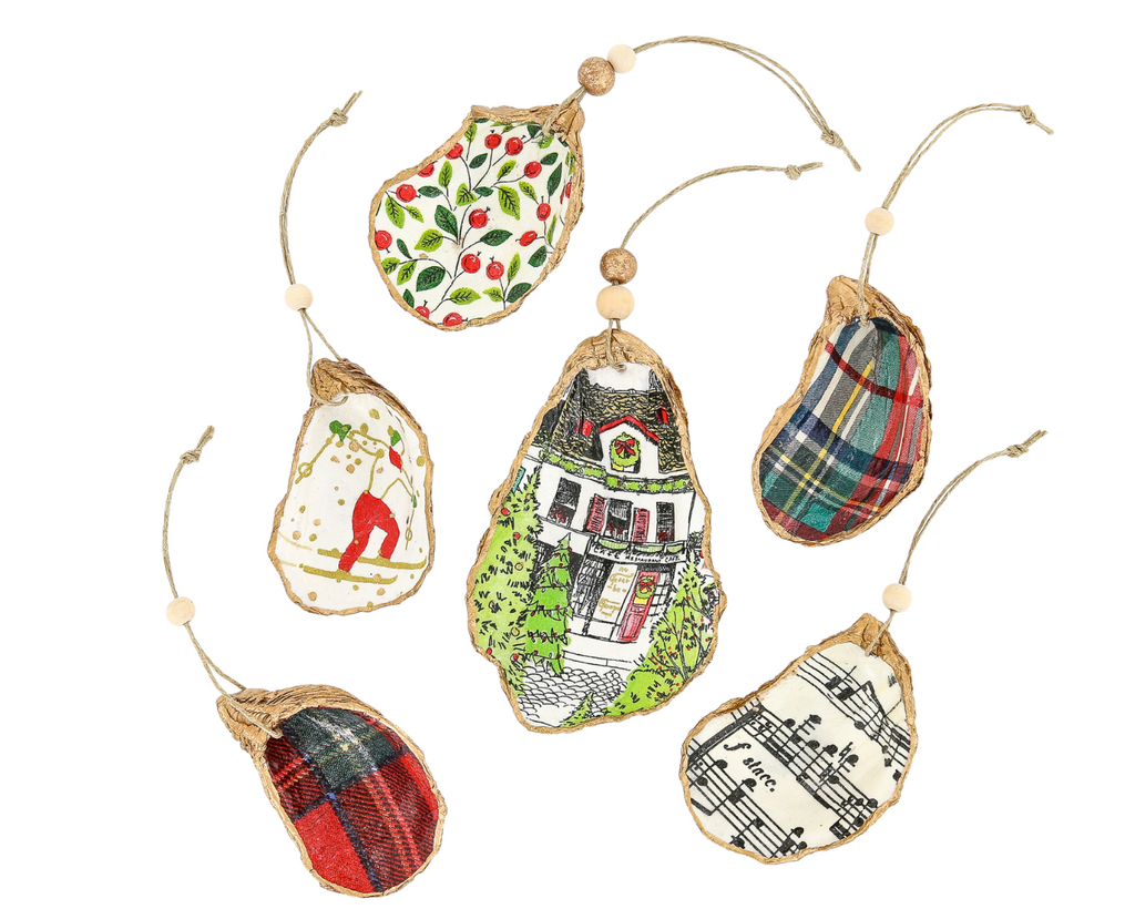 Christmas Oyster Shell Decoupage Holiday DIY Ornament Kits in preppy Beacon Hill Christmas