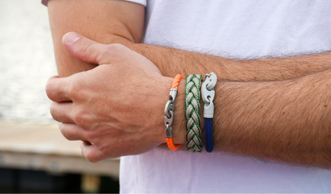 men's powder coat brummel bracelet with braided cotton bracelet and catch single rope bracelet