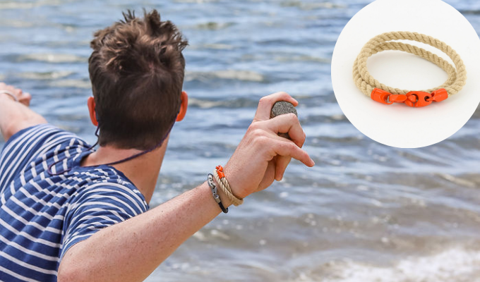 men's powder coated brummel rope bracelet in orange and wheat