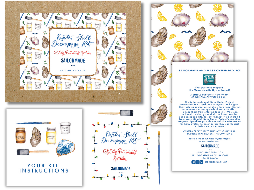 handmade watercolor oyster shell decoupage kit packaging by local artist lexi mayde designs