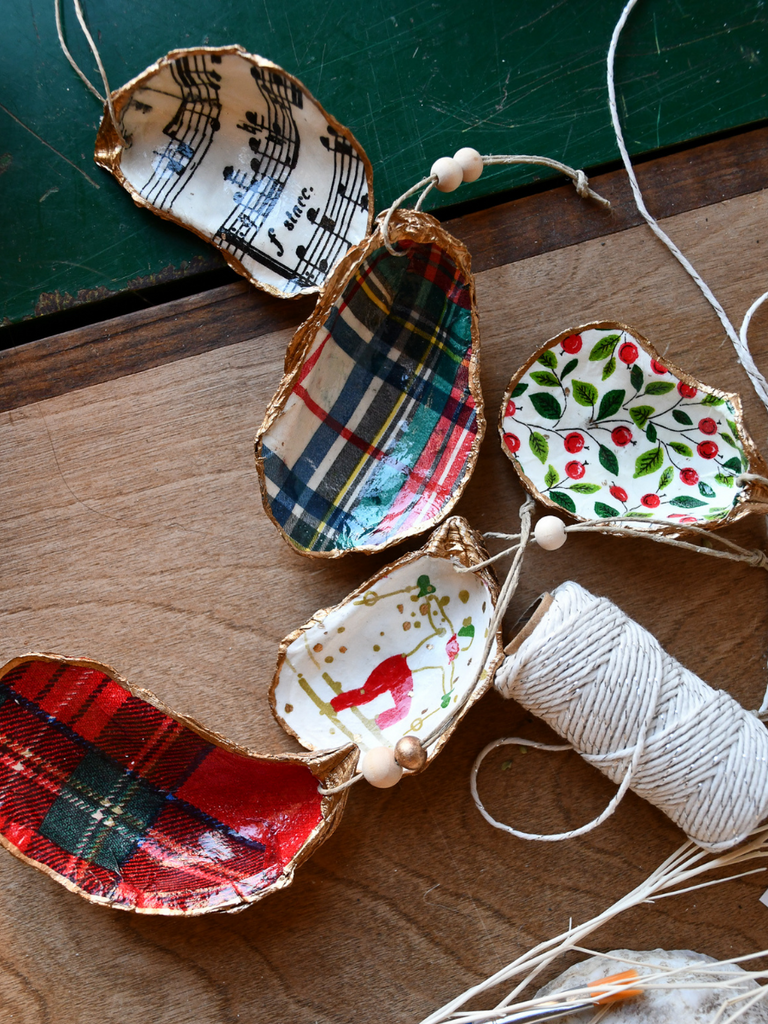 Christmas Oyster Shell Decoupage Holiday DIY Ornament Kits in preppy Beacon Hill Christmas