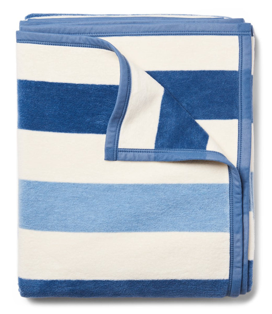 chappy wrap blanket in blue and white stripes massachusetts based woman owned business