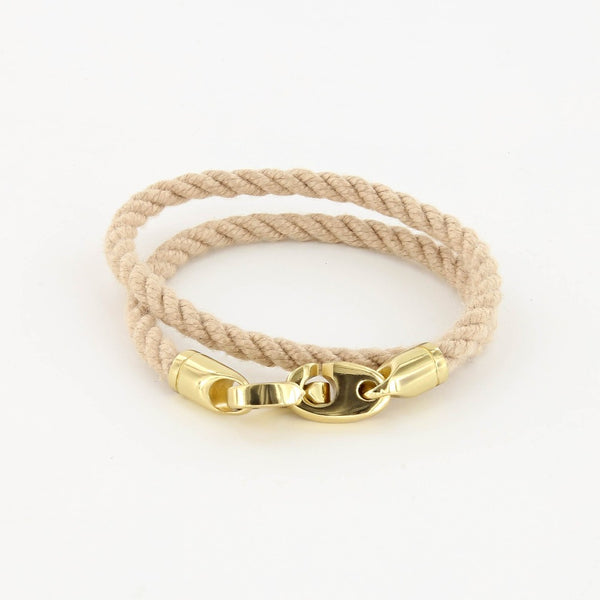 Endeavour Single Wrap Rope Bracelet with Polished Brass Brummels