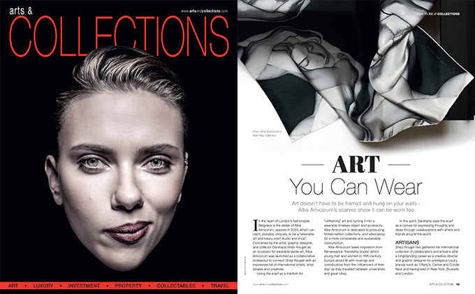 Art and Collections cover on the left - logo and a black and white photo of a woman's face, onthe right an image of the opening of the article as seen below'
