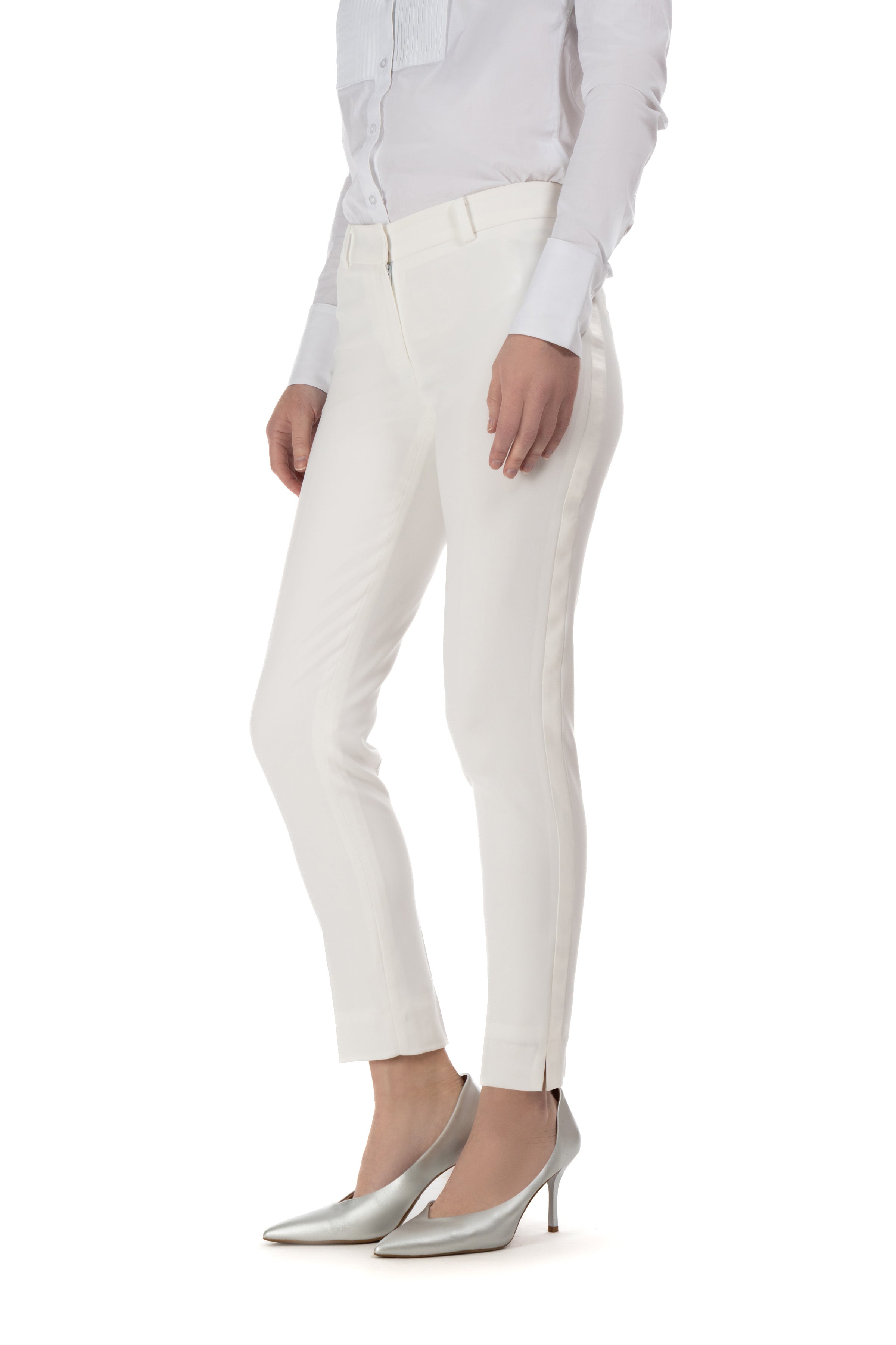 Pearl White Slim Fit Tuxedo Pants