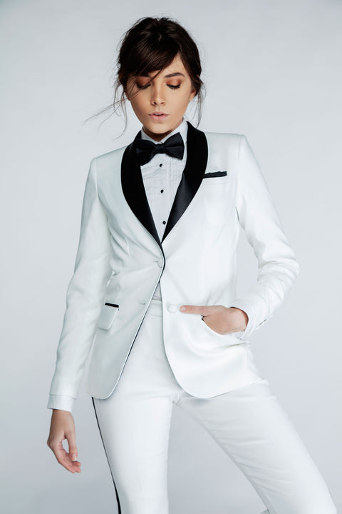White and Black Shawl Collar Jacket for Women – Little Black Tux