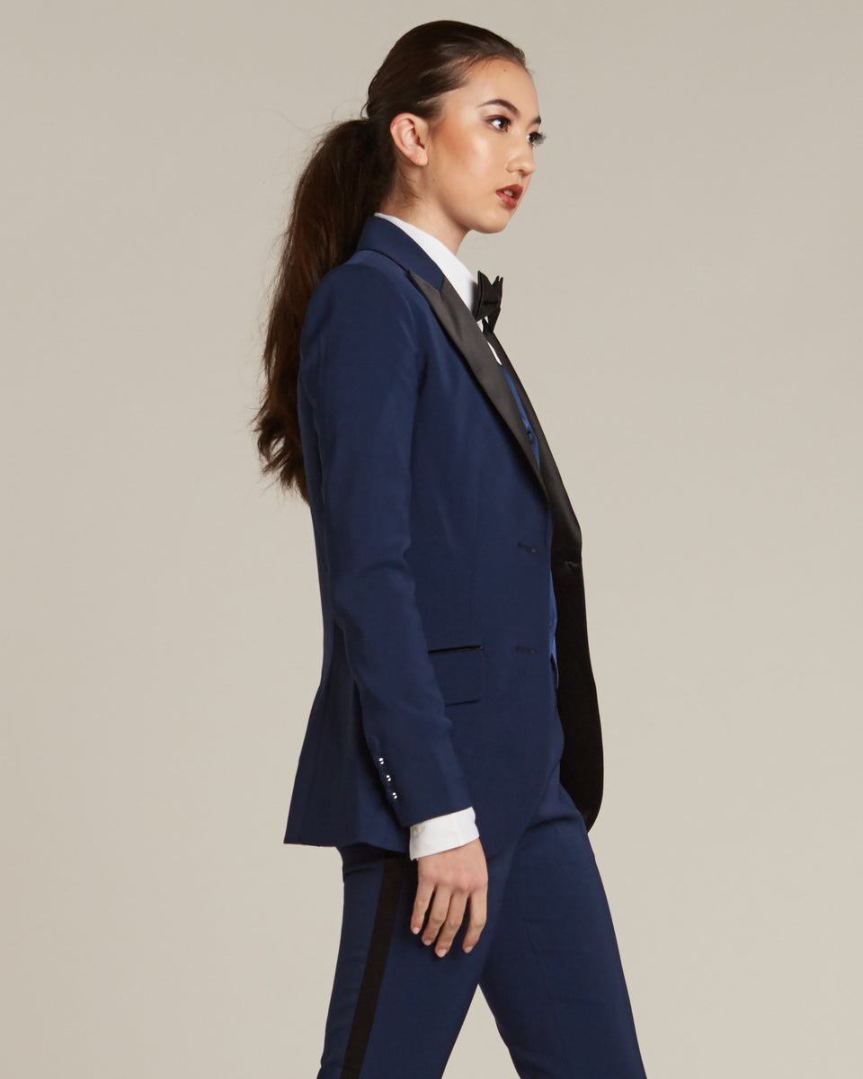 Women's Royal Navy Blue & Black Peak Lapel Tuxedo Jacket – LITTLE BLACK TUX