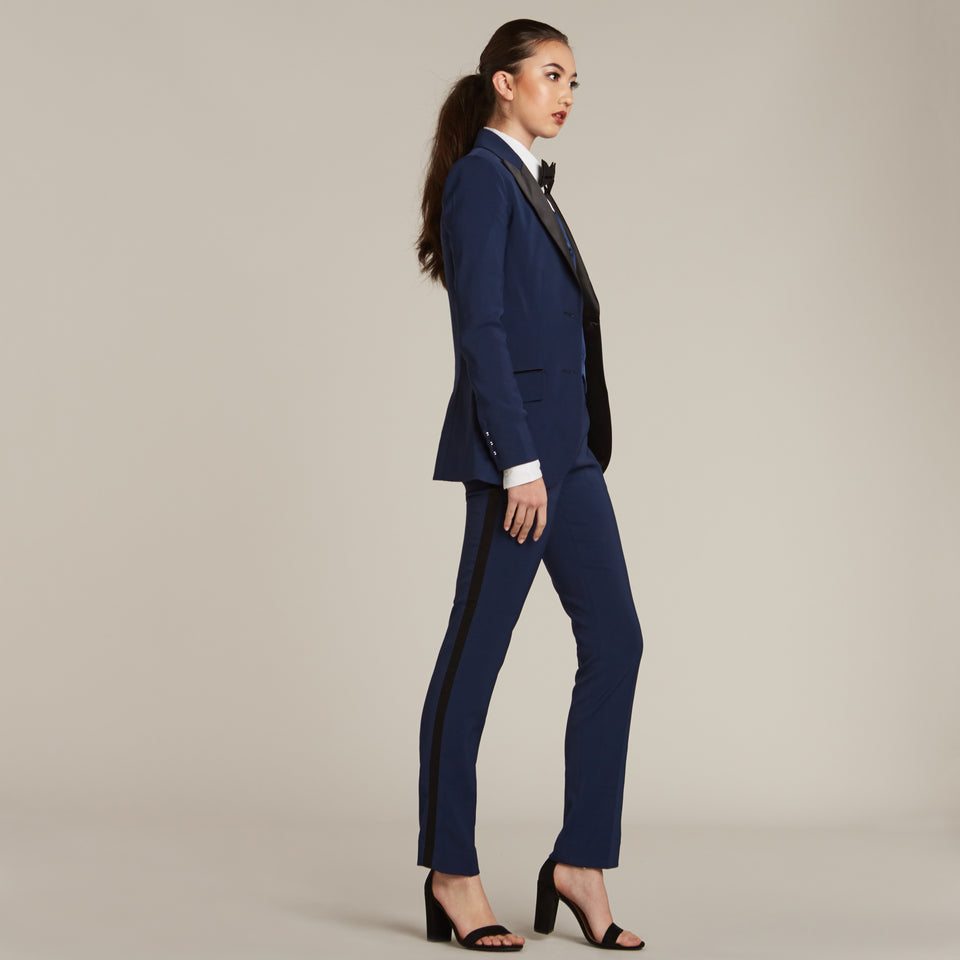 Women's Royal Navy Blue & Black Peak Lapel Tuxedo Jacket – LITTLE BLACK TUX