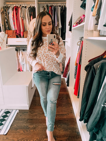 Bella V Boutique Leopard Top and Jeans Valentine's Day Look