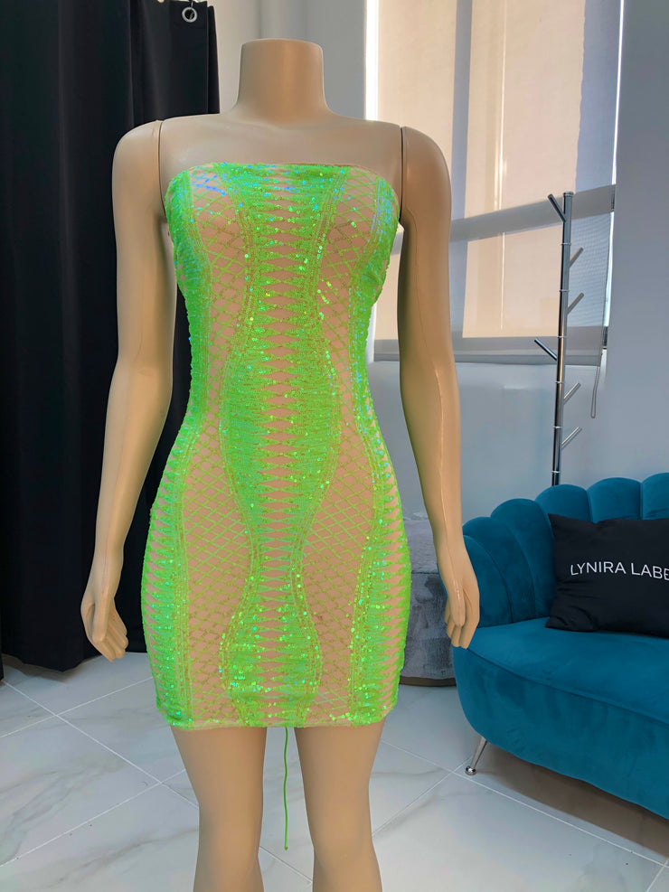 neon green sequin dress