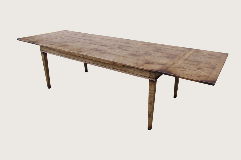 Oak Dining Table, Farmhouse design with Two draw out Leaves. – Garners