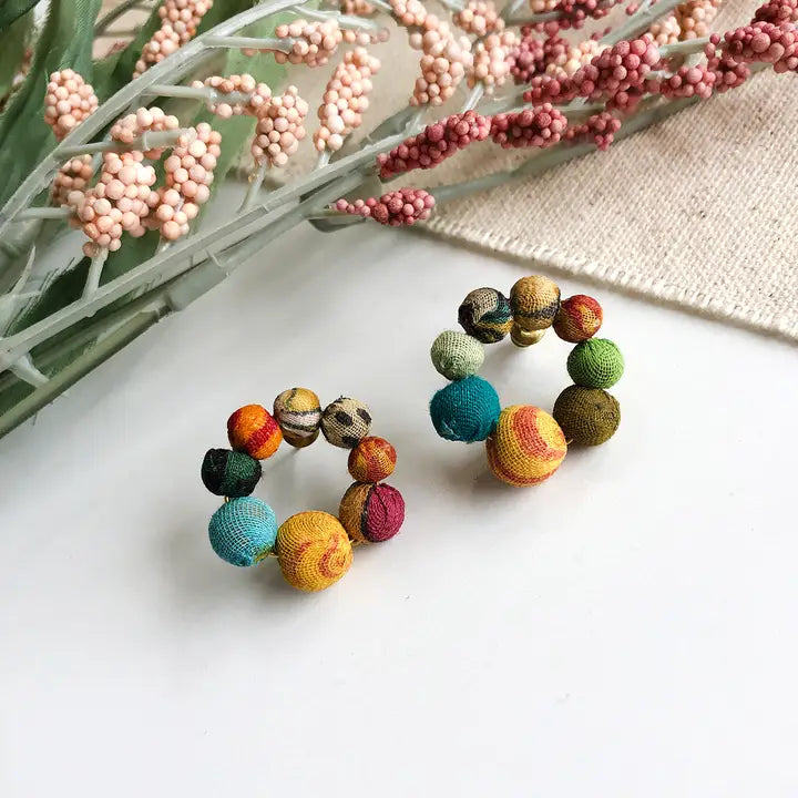 🌸 Kantha Hoop Posts – Artfully Bold, Sweet Briar Bright