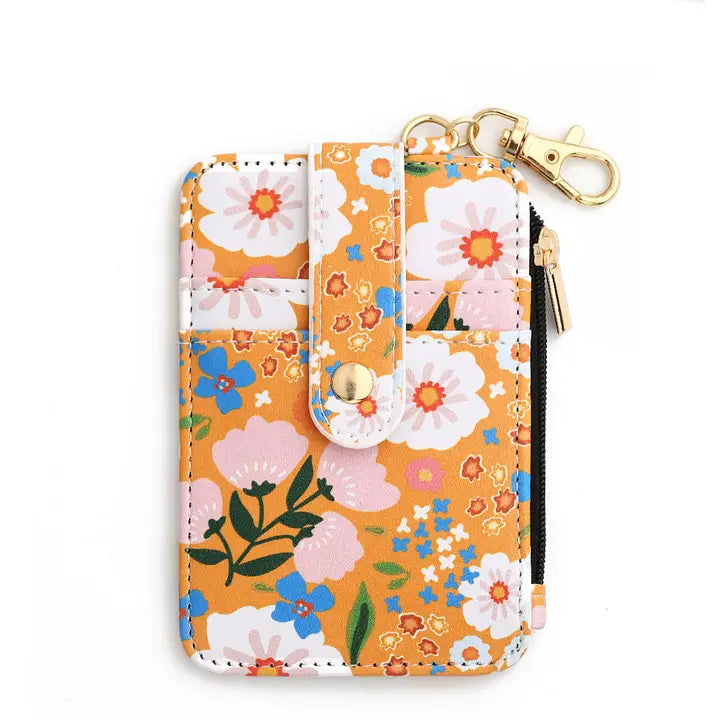 🌞 Yellow Floral Keychain Wallet