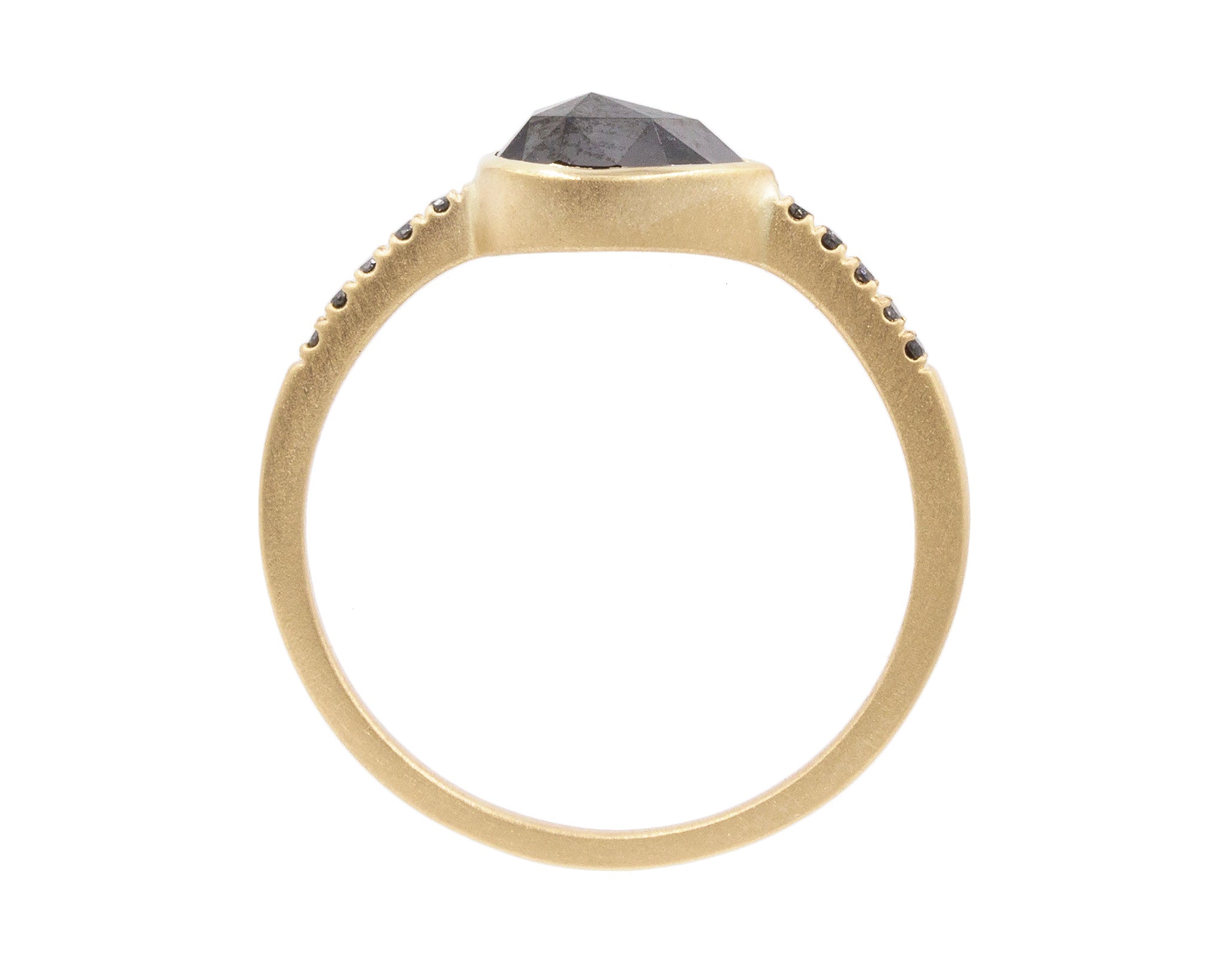 0.83ct Pear Rose-cut Black Diamond & Yellow Gold Pavé Bezel Ring