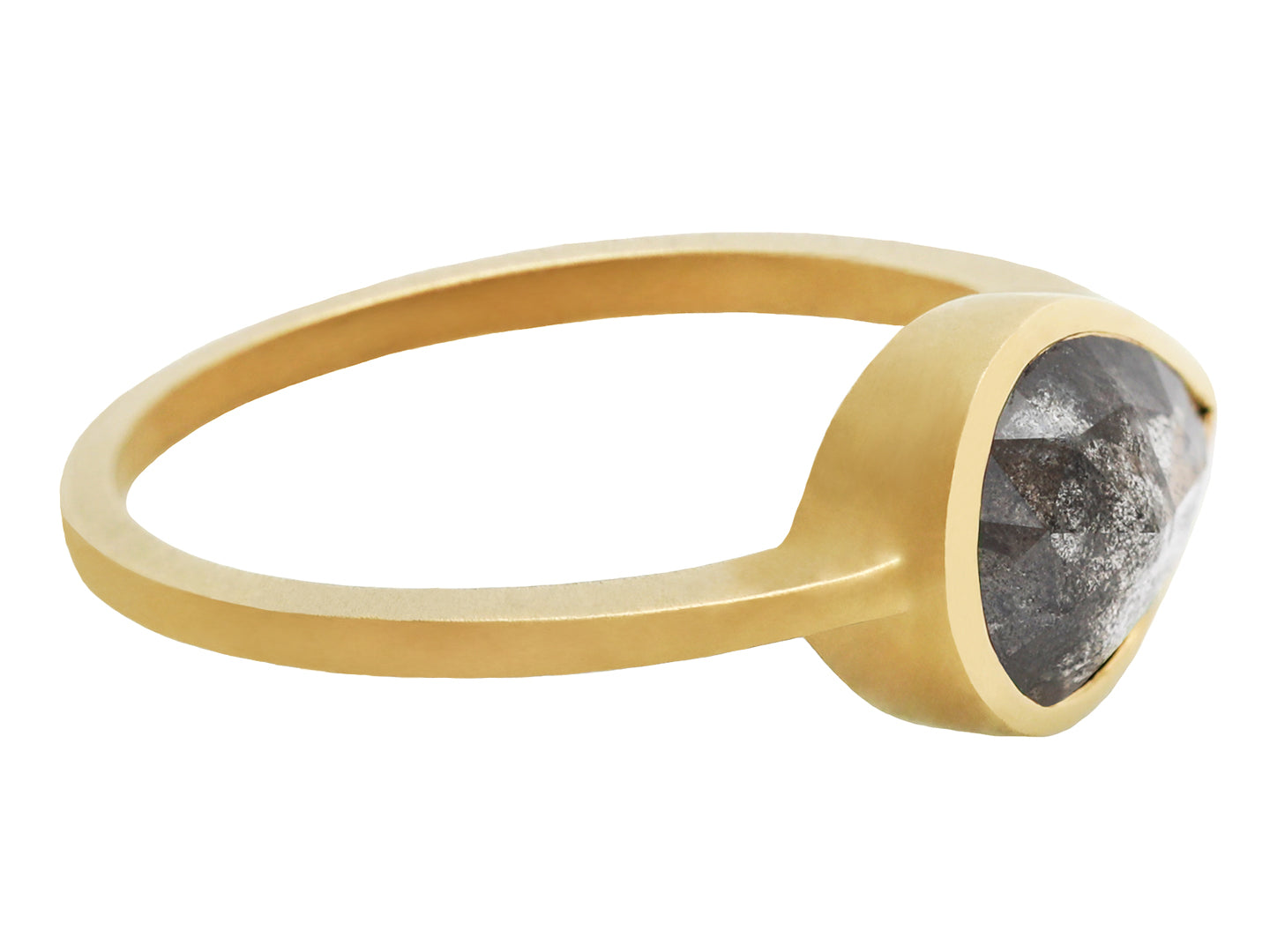 1ct Pear Rosecut Grey Diamond & 18k Yellow Gold Ring