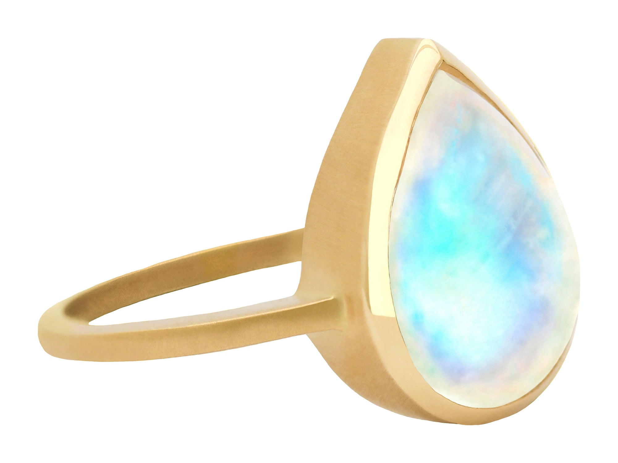 Pear Cabochon Moonstone & 18k Yellow Gold Ring