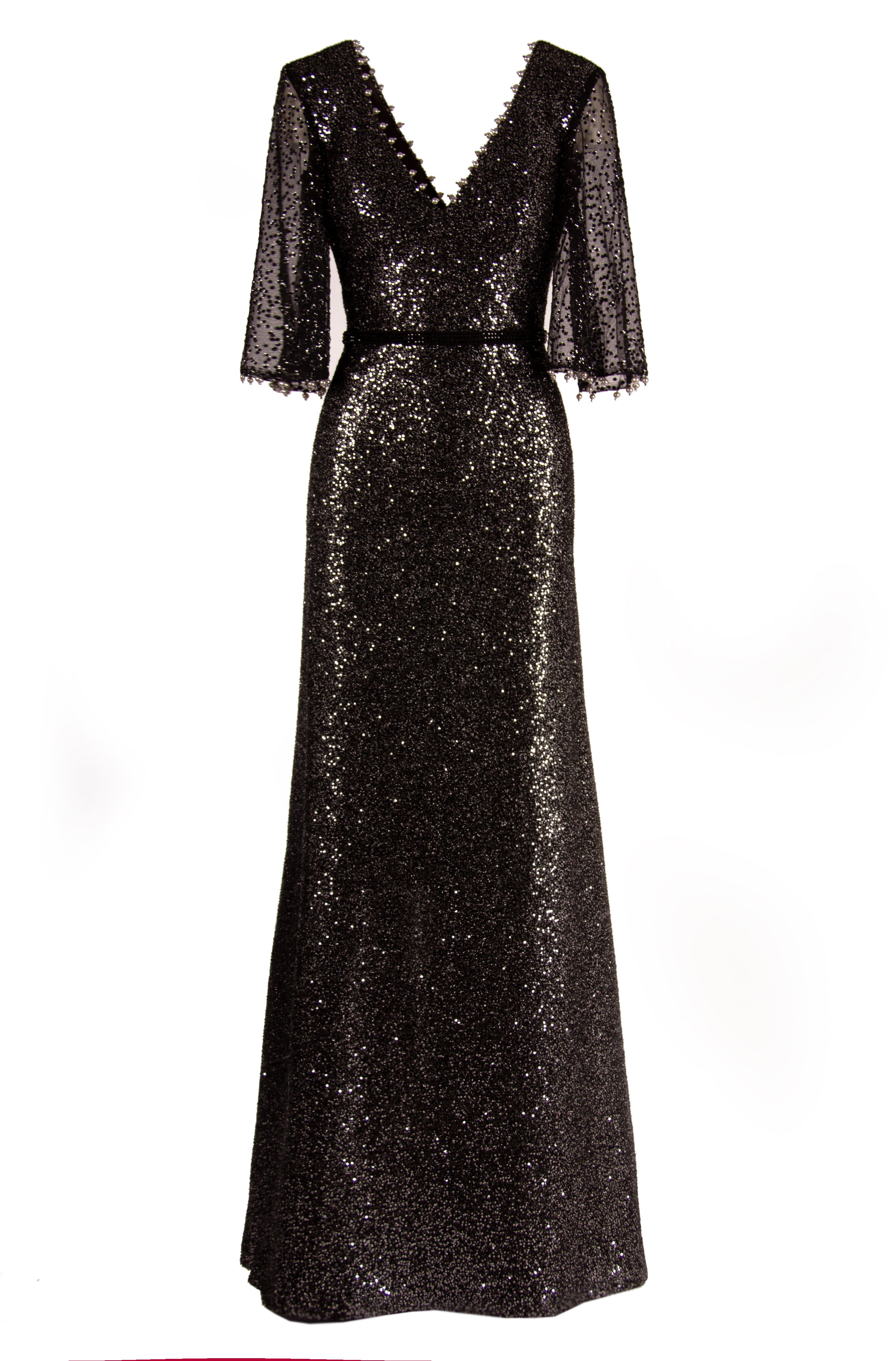 SEQUIN A-LINE V-NECK GOWN WITH FLUTTER SLEEVE – Lucian Matis