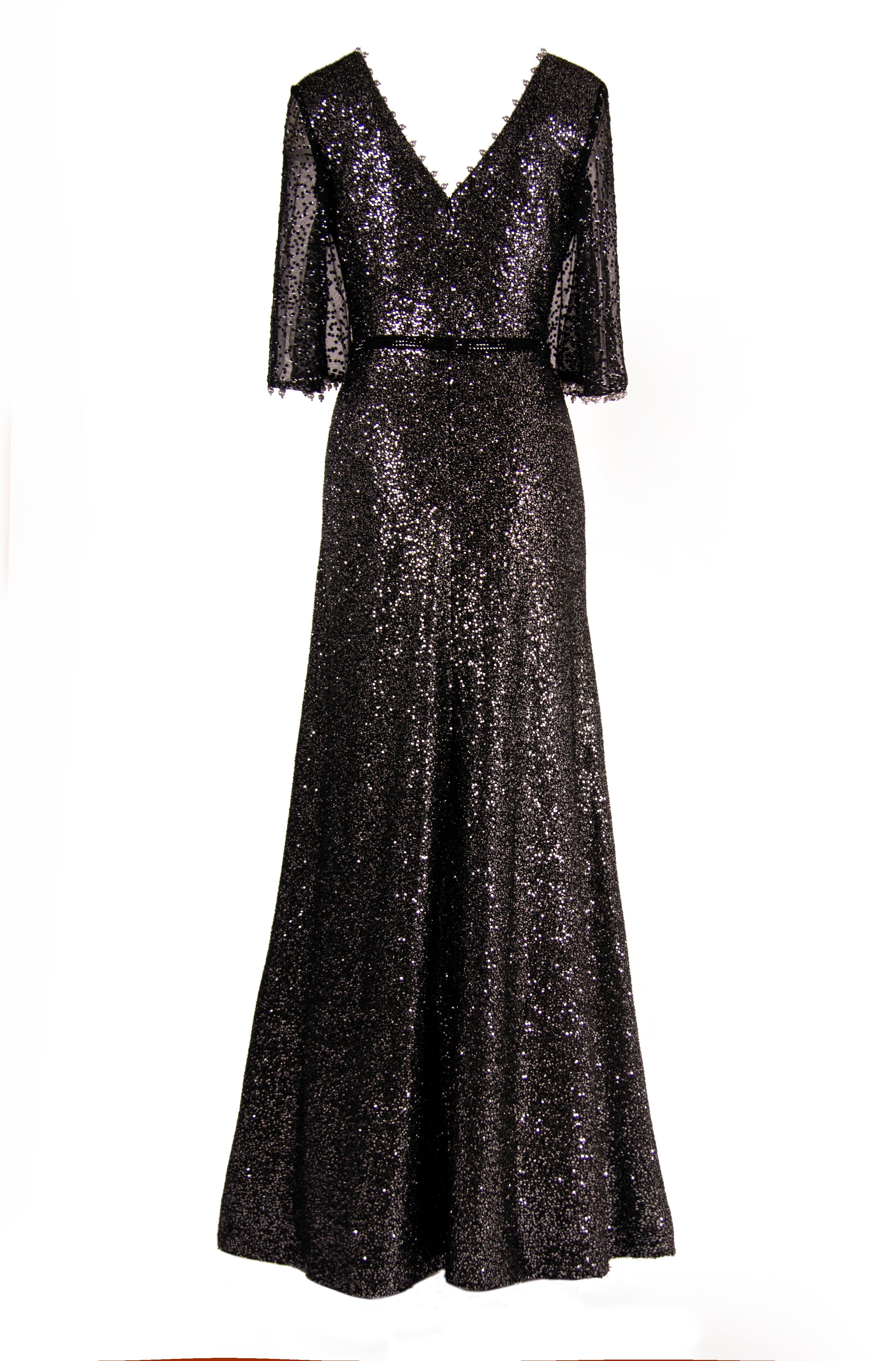 SEQUIN A-LINE V-NECK GOWN WITH FLUTTER SLEEVE – Lucian Matis