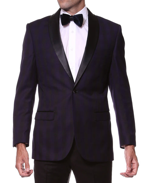 Ferrecci Astor Purple Plaid Slim Shawl Tuxedo Blazer – FHYINC