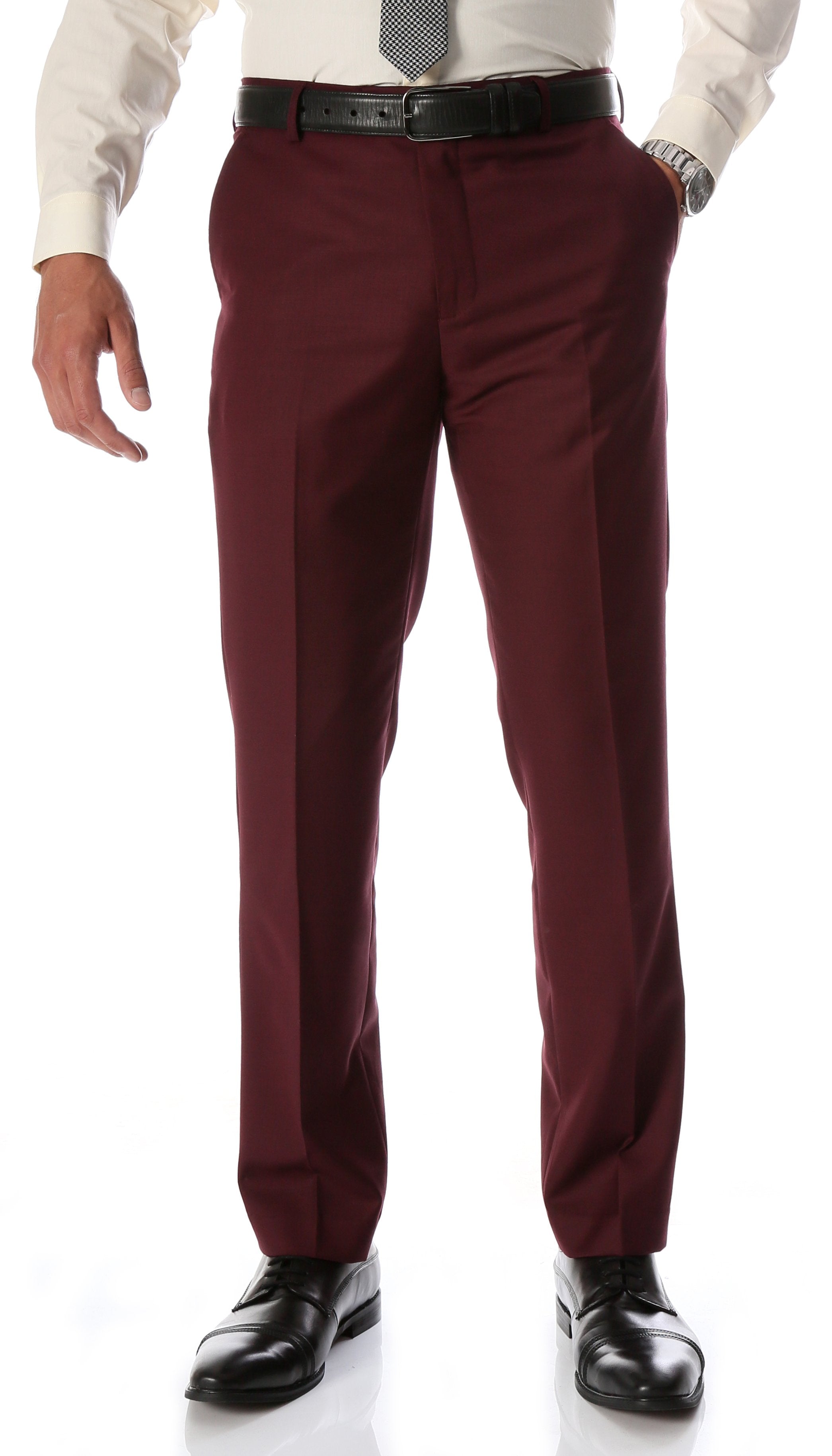 Ferrecci Men's Halo Slim Modern Fit Burgundy Flat-Front Dress Pants ...
