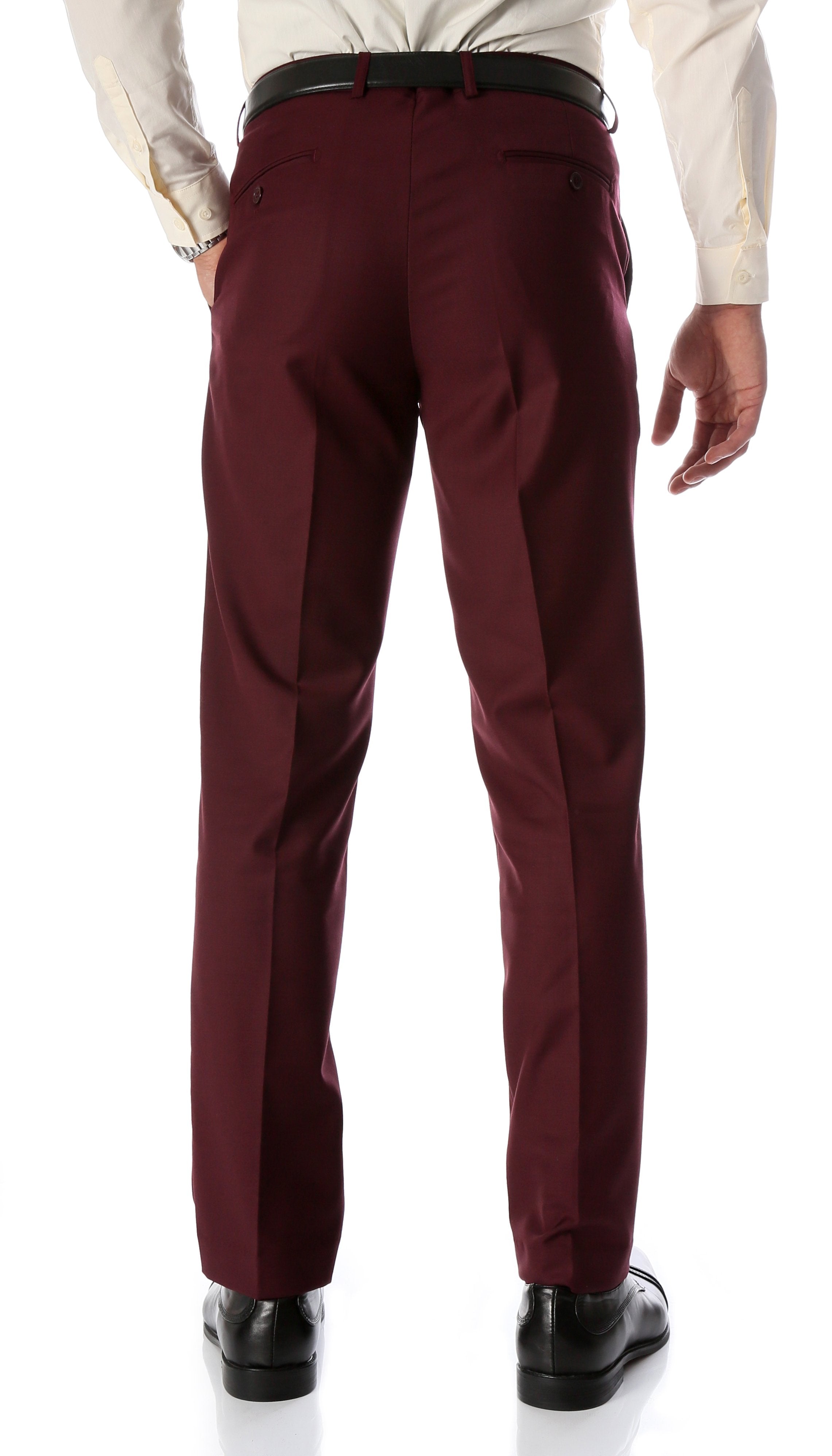 Ferrecci Men's Halo Slim Modern Fit Burgundy Flat-Front Dress Pants ...